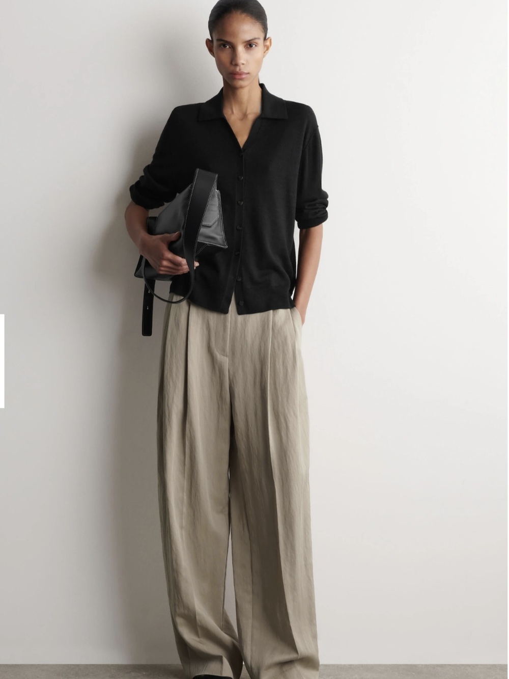 COS Beige Wide-Leg Pleated Trousers